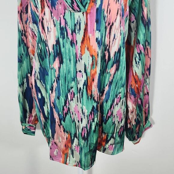 Colorful Abstract Print Boho Blouse with V-Neck and Full Sleeves Size Large - Picture 6 of 9